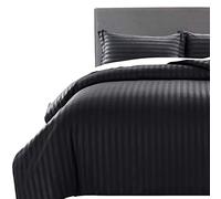 MOONLIGHT20015 Juego de ropa de cama reversible para cama doble, a rayas, de satén, juego de ropa de cama doble con 2 fundas de almohada, suave, hipoalergénico, funda nórdica (Negro, 200 x 200 cm)