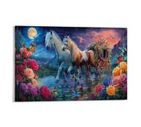 Moonlit Caballo Carriage Pieza Única Two Caballos Carriage Rosas Full Moon Night Arte En Lienzo Arte Para Pared Resistente A La Decoloración Listo Para Colgar Sala De Estar Punto Focal 08x12inc
