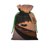 Moonlit Canoa Allagash River Print Christmas Drawstring Gift Bags Holiday Present Sack Xmas Decor Reusable Bags