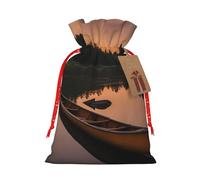 Moonlit Canoe Allagash River Print Bolsas grandes de regalo de Navidad, bolsas de vacaciones reutilizables para regalos, bolsas de regalo de arpillera con cordones