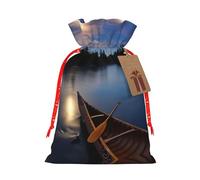 Moonlit Canoe Allagash River Printing - Bolsa de Navidad de 4.7 x 6.9 pulgadas con cordón y bonita etiqueta de papel kraft, se adapta a regalos y artículos pequeños diarios