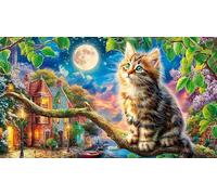 Moonlit-Cat-on-Branch 1000 Piezas Puzzle Reciclado Decoración Mural Hermosa Juego Educativo para Adultos Desafiante 38x52/1000pcs