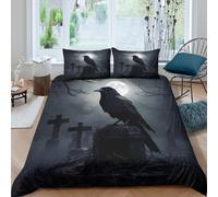 Moonlit cemetery scene Funda Edredon Microfibra 3 Piezas Impresión 3D Cierre de Moonlit cemetery escena Funda de Edredón Fundas de Almohada Antialérgica Transpirable for Ancianos Single（135x200cm）