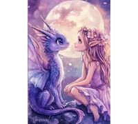 Moonlit Companions Journal: A Fantasy Notebook Featuring a Beautiful Pixie Fairy with Butterfly Wings Sitting Beside a Cute Dragon Under a Dreamy ... - Ideal for Writing, Sketching, and Magical