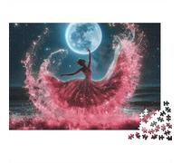 Moonlit Dance Fantasy 1000 Piezas Rompecabezas Regalo Vacaciones Adultos Bailarina en Pétalos Rosados bajo Resplandor de Luna Llena Resistente Desafiante Alivio Estrés 38x26cm/1000pcs