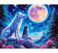 Moonlit Dos Lobos Puzzle 1000 Piezas Papel Adolescentes Colorful Fantasy Vida Silvestre Actividad Días Libres Actividad Mente Colección Rompecabezas Regalo Creativo 1000 PCS/75x50cm
