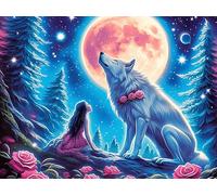 Moonlit Dos Lobos Rompecabezas 300 Piezas Cartón para Parejas Animales fantásticos Vibrantes Actividad Tiempo Libre Terapia Relajación Decoración Salón Regalo Sorpresa 300 PCS/40x28cm