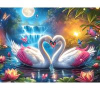 Moonlit Dream Heart Cisne Rompecabezas 300 Piezas Cartón para Toda La Familia Mascota Animal Juego Compartir Estimulación Cognitiva Regalo Fin De Año Mejor Valorado 300 PCS/40x28cm