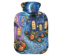 Moonlit Halloween Path - Botellas de agua caliente azules con funda de terciopelo suave, bolsa de agua caliente para aliviar el dolor, 1 litro