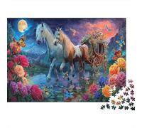 Moonlit Horse Carriage 1000Pc Puzzle for Adults Two Horses in Water for The Whole Family Women, Gifts for Men 70x50cm/1000pcs