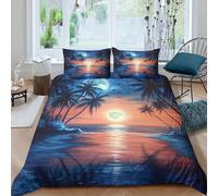 Moonlit Island Funda de Edredón Microfibra 3 Piezas Impresión 3D Cierre de Cremallera Oculta Moonlit Island Funda Edredon Fundas de Almohada Antibacteriana Lavables for jóvenes Single（140x200cm）