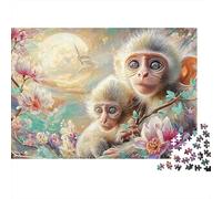 Moonlit Monkey Rompecabezas 1000 Piezas para Adultos Rompecabezas Fantasy Cat Rompecabezas Juegos Educativos Hermosa Decoración Desafiante Colorido Un Único 100% Cartón Reciclado 70x50cm/1000pz