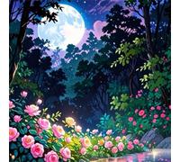 Moonlit Night Rose Jigsaw Puzzle 200 Pieces 28x28cm/11x11inch, Difficult Jigsaw Puzzles for Adults 200, Beautiful Art Work, Great Festive Puzzle Gift for Men/Women