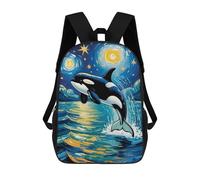Moonlit Ocean An Orca’s Leap Under The Starry Sky Van Gogh Style Art Mochila Escolar Secundaria Informal Para Viajes, Mochilas Para La Escuela Secundaria, Para Acampar, Aventuras Al Aire Libre Y Viaje