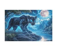 Moonlit Pantera Negra Rompecabezas 1000 Piezas Cartón para Parejas Animal Mascota Actividad Hacer En Grupo Ejercicio Mental para Reyes Magos Detalle Cumpleaños 1000 PCS