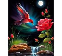 Moonlit Red Bird With Rose Composition Book