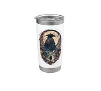 Moonlit Ronin Wanderer Japanese Samurai Cherry Blossom Japón Vaso térmico de acero inoxidable de doble pared