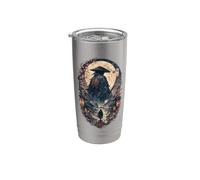 Moonlit Ronin Wanderer Japanese Samurai Cherry Blossom Japón Vaso térmico de acero inoxidable de doble pared