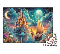 Moonlit Sail Adult Challenging Puzzle Games Castle with Sailboats for Women, Gifts for Men Age 14 Years Up 52x38cm/1000pcs