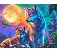 Moonlit Starry Lobo Rompecabezas 300 Piezas Cartón para Principiantes Colorful Fantasy Vida Silvestre Días Lluviosos para Pasar Tiempo Vacaciones Fines De Semana Regalo Cumpleaños 300 PCS/40x28cm