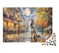 Moonlit Street Puzzle Imposible,desafío para Adultos Dog on Street Big Moon Juego Educativo 1000 Piezas Obra De Arte De Juego De para Adultos Y Niños A Partir De 12 Años 52x38cm/1000pcs