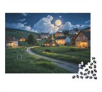 Moonlit Village Adult Jigsaws 1000 Piezas Reciclado Material European Countryside Puzzle Educativo Game Descompresión Parent Child Game Accesorios for Home 70x50cm/1000piezas