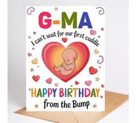 Moonlit93 G-Ma - Tarjeta de felicitación de cumpleaños con texto en inglés "I Can't Wait For Our First Cuddle Happy Birthday From The Bump!". Tarjeta de cumpleaños con ideas para G-Ma, regalos