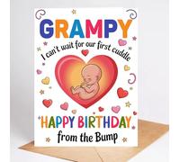 Moonlit93 Grampy - Tarjeta de cumpleaños con texto en inglés "I Can't Wait For Our First Cuddle Happy Birthday From The Bump!", ideas para abuelo, regalos divertidos de la familia, anuncio de embarazo