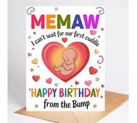Moonlit93 Memaw - Tarjeta de felicitación de cumpleaños con texto en inglés "I Can't Wait For Our First Cuddle Happy Birthday From The Bump!". Tarjeta de cumpleaños con ideas para Memaw, regalos