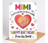 Moonlit93 Mimi - Tarjeta de cumpleaños con texto en inglés "I Can't Wait For Our First Cuddle Happy Birthday From The Bump!", ideas para Mimi, regalos divertidos de la familia, anuncio de embarazo