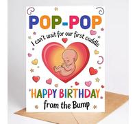 Moonlit93 Pop-Pop - Tarjeta de felicitación de cumpleaños con texto en inglés "I Can't Wait For Our First Cuddle Happy Birthday From The Bump!". Tarjeta de cumpleaños con ideas para Pop-Pop, regalos