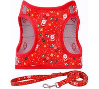 Moonpet Step in - Correa y arnés para Perro, Reflectante, de Malla Acolchada, sin tirones, patrón Floral Navidad, para Gatos, Cachorros, Perros extrapequeños, medianos y Grandes, Talla XXS