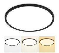 MOONSEA Plafon LED Techo 46W, Lampara Techo LED 3 Colores 3000K/4000K/6500K, Ultra Delgado redonda Plafon para salón, dormitorio, habitación infantil y oficina, Ø49cm, Negro