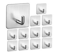 MoonSing Ganchos para Baño Cocina, 12 Piezas Ganchos Adhesivos para Pared Acero Inoxidable, Colgador Toalla, sin Taladro, Impermeable para Trapos Ropa Albornoz, Plata