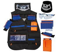 MoonSing Kit de Chaleco Tácticopara Niños, para Pistolas Nerf N-Strike Elite Series Juego de Batalla, con 20 de Espuma Dardos, Clips De Recarga Rápida, Pulsera, Pañuelos Bandanas, Gafas Protectoras