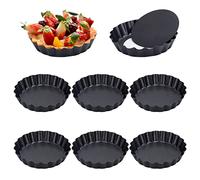 MoonSing Molde Quiche Tart Pan Antiadherentes, 8 Pcs Round Molde Horno Tartaletas Pie Pan con Base Extraíble Loose Bottom, Individuales Reposteria para Hacer Pizzas, Pasteles (Diámetro 10 cm)