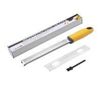 MoonSing Rallador de Queso, Limón Zester Rayador de Cocina con Cuchilla de Acero Inoxidable para Cítricos, Jengibre, Ajo, Verduras, Frutas, con Funda Protectora, Cepillo de Limpieza (Amarillo)