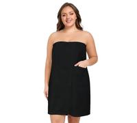 MOONSIROLI Albornoz grande para mujer, toalla de sauna de secado rápido, toalla de sauna con botones, goma elástica y bolsillo, Negro , Einheitsgröße Große Größen Kurz