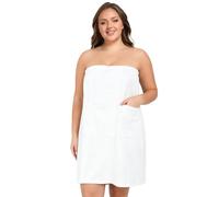 MOONSIROLI Albornoz grande para mujer, toalla de sauna de secado rápido, toalla de sauna con botones, goma elástica y bolsillo, Blanco, Einheitsgröße Große Größen Kurz