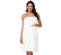MOONSIROLI Albornoz para sauna de mujer de tela ligera de gofre, toalla de sauna con bolsillo, botones de presión y goma elástica, Blanco, Talla única