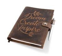 Moonster® Cuaderno A5 Recargable con Funda de Cuero - Bloc de Notas con Tapas de Cuero Auténtico Repujado a Mano y Portalápices -Incluye Libreta A5 a Rayas y Bolígrafo - Cuaderno de Cuero