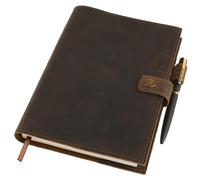 moonster Cuaderno de Notas Reutilizable de Cuero - Diario Personal con Bolígrafo, Diario de Viaje Forrado de Piel - Agenda de Piel con Cuaderno A5 de Rayas para Hombres y Mujeres
