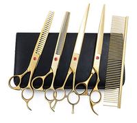 Moontay Juego de tijeras profesionales para cortar perros, 17,8 cm/20 cm, tijeras curvadas para cortar perros, tijeras de adelgazamiento para perros con peine (20 cm, dorada)