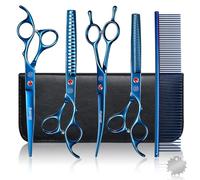 Moontay Juego de tijeras profesionales para peluquería para perros, tijeras de aseo para mascotas de 7 pulgadas/8 pulgadas, tijeras de adelgazamiento para perros con peine (7 pulgadas, azul)