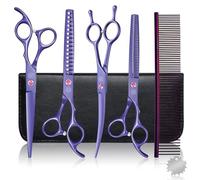 Moontay Juego de tijeras profesionales para peluquería para perros, tijeras de aseo para mascotas de 7 pulgadas/8 pulgadas, tijeras para adelgazar para perros con peine (7 pulgadas, púrpura)