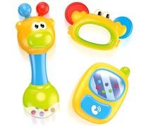 MOONTOY 3 Piezas Sonajero Bebe 0-3 3-6 0-6 6-12 Meses Juguetes Bebes 0 1 2 3 4 5 6 7 8 9 Meses Mordedor Juguetes Sensoriales para Bebes 0+ Meses Recien Nacido