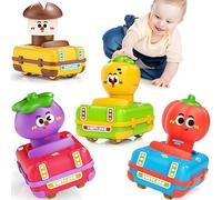 MOONTOY Coches de Juguetes para Niños, 4 Piezas Vegetal Coche Juguete Bebe, Press-and-Go Conjunto de Vehículos para Niños Pequeños de 1 2 3 Año, Camiones de Juguete Regalos para 12 18 24 Meses Niñas.