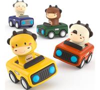 MOONTOY Coches para Niños Juguetes Regalo para Niños 1 2 3 Años,4 Piezas Coches de Carreras de Animales para niños de 1 a 3 años,Juguetes de Coche Baby Press and Go para 12 18 24 Meses o más
