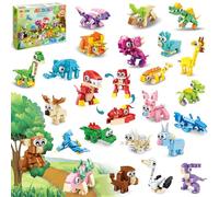 MOONTOY Detalles Cumpleaños Niños, 24 Animales Bloques de Construcción Niños, 3 en 1 Mini Dinosaurios Bloques de Construcción para Regalos de Pascua y Cumpleaños Regalos para Niños y Niñas 3-12 Años