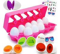 MOONTOY Juguete Montessori Huevos de Encaje para Niños 12 Piezas, Juego Educativo para Reconocimiento de Colores y Formas, Desarrollo Motricidad Fina y Cognitiva para Bebés y Niños 1 2 3 Años